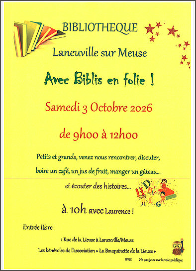 Biblis en folie le samedi 3 octobre à Laneuville de 9 h à 12 h